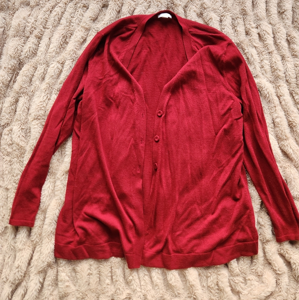 J.Jill size large dark red marron cardigan wool blend 30% wool 52% polye…